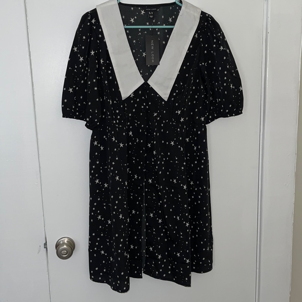 Collared Star Print Baby Doll Dress